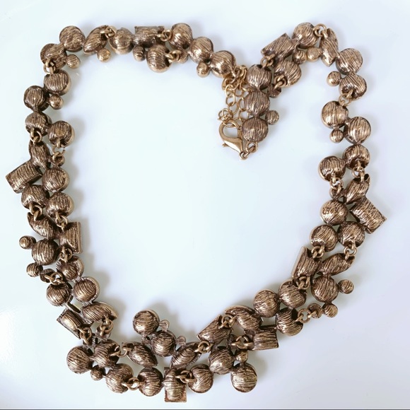 Brass Rhinestone Statement Necklace Geometric - Picture 5 of 7